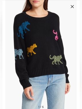 Rails Black Knit Sweater Color Cheetah Jungle Cat Perci Leopard Boxy